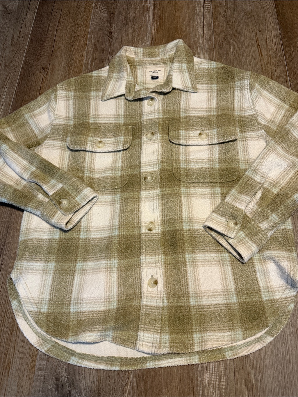 American Eagle Vintage-Inspired Olive & Cream Plaid Shirt Jacket